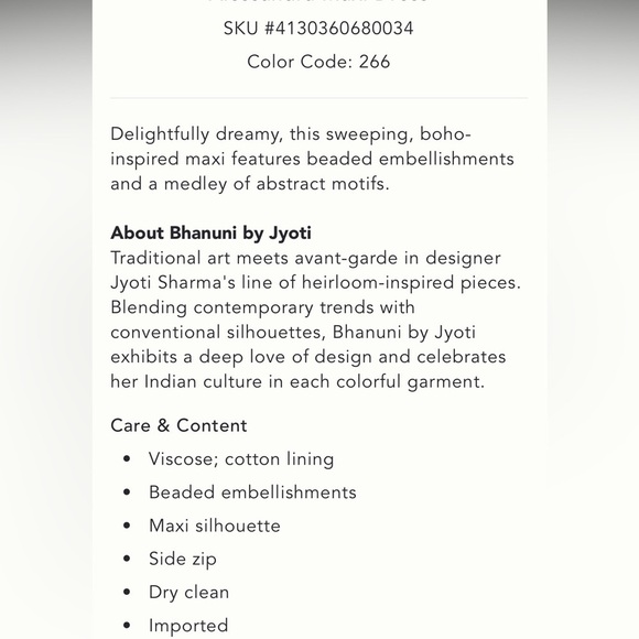 Anthropologie | Bhanuni by Jyoti NWT Alessandra Maxi Dress Size 0 - Picture 9 of 14